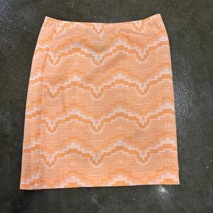 Vintage 70s Orange White Women's Size 12 Creamsicle Midi Polyester Skirt
